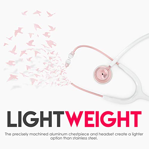 Mdf Acoustica Lightweight Stethoscope For Doctors, Nurses, Students, Home Health Use, Adult, Dual Head, White Tube, Rosegold (Matte Finish) Chestpiece-Headset, Mdf747Xprg29 #TOP2
