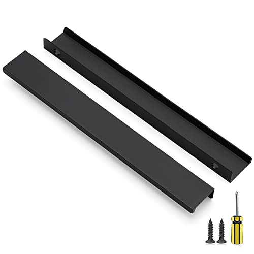 Image of Ravinte 6 Pack Finger Pulls for Cabinets 254mm /10 Length Black Edge Pulls | 204mm /8 inch Hole Center Concealed Handles, Tab Handle Profile, Minimal Look, For Kitchen Drawers Tab Handle