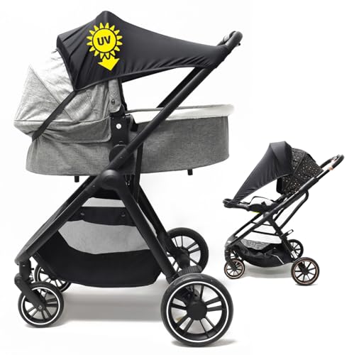 Pare Soleil Poussette Elastique Noire, Toile Anti-UV UPF40+