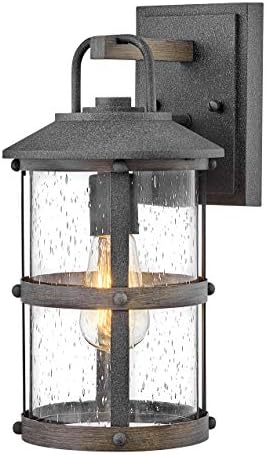 Hinkley Lakehouse 2680DZ Small Outdoor Wall Lantern, Coastal Style, Nautical Touches, Clear Seedy Glass, Aged Zinc and Driftwood Accents