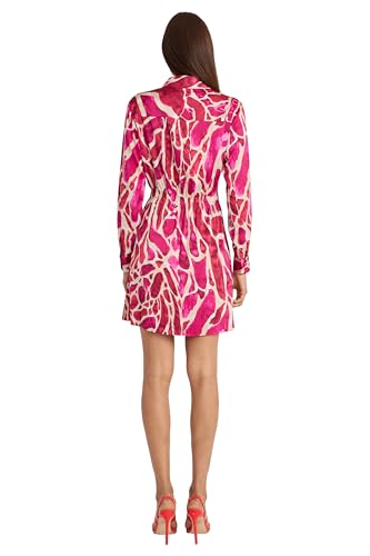 Image of Donna Morgan Women's Collared Mini Dress - Abstract Print, Gathered Waist, Flared Skirt for Special Occasions, Pink Dresses for Women