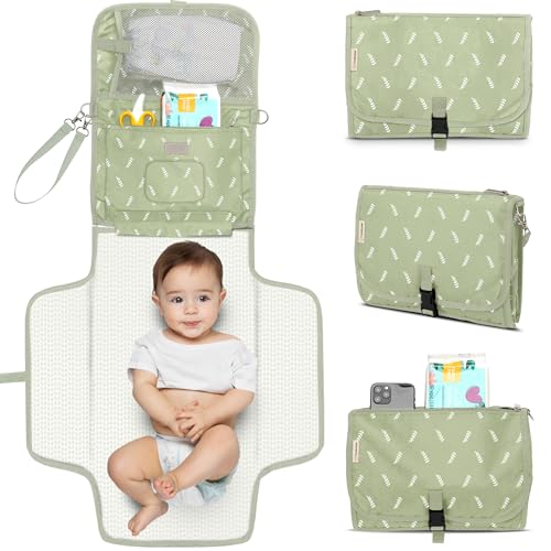 KeaBabies Portable Diaper Changing Pad - Large Waterproof Baby Changing Mat, Compact Travel Diaper Clutch, Functional Pockets Fit Newborn Essentials,...
