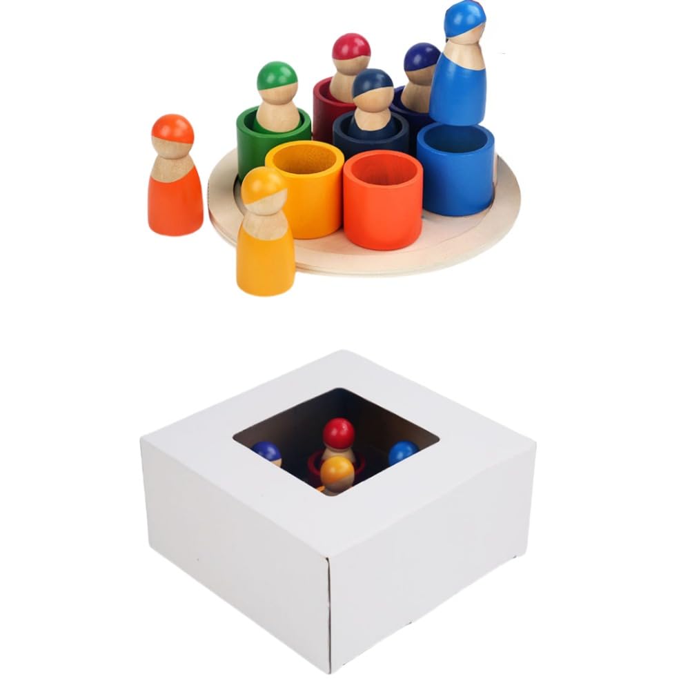 カラフルな陶器製子供の人形3体セット Amazon | pisipe 虹色の人形積み木、カラフルな人形分類カップ