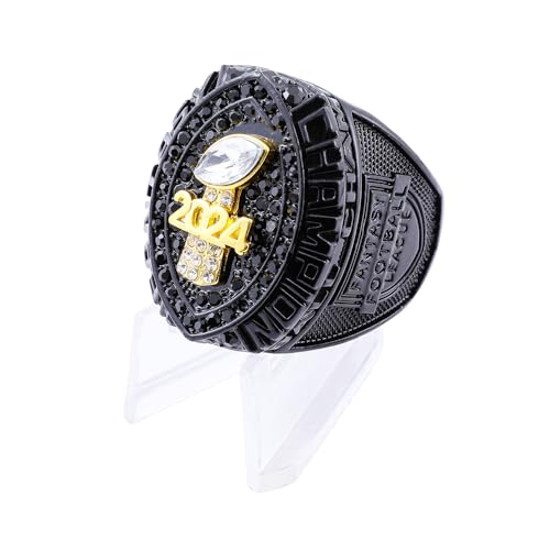 guancrown 2024 Fantasy Football Championship Trophy Ring Award Prize Sports Winner FFL Champion Ring (size 11 ring and stand)