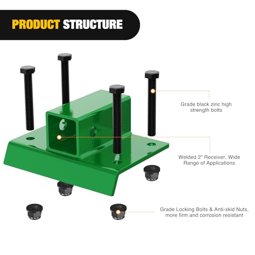Image of Nilight Bolt on Tractor Bucket 2 inch Towing Receiver Adapter 5 /8 inchPin Hole Class 3 Trailer Hitch 12000 LBS Work Well for Tractor Buckets Green