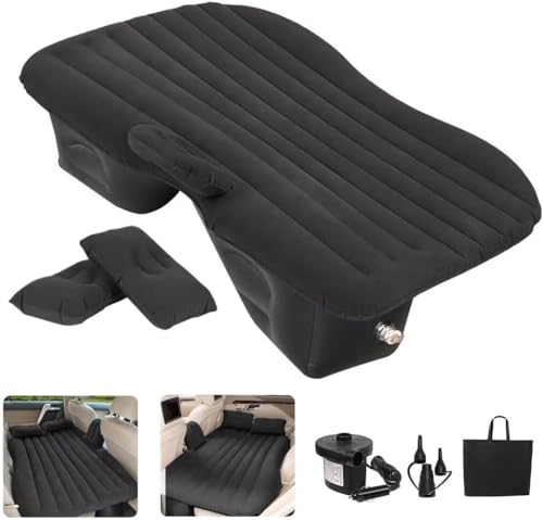 Image of VAVSU PVC Car Camping Mattress | Inflatable Travel Bed with 2 Air Pillows | Portable Sleeping Air Couch for SUV, Car & Outdoor Use (Black)