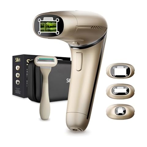Silk'n Hair Removal Device for Women & Men I Silk'n 7 I Face and Body IPL Hair Removal with Rotatable Head | With Storage Case, 3 Smart Heads and Razor | Color Gold Cover