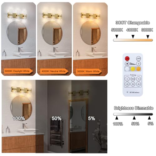 Image of Modern Polished Gold 3 Light Bathroom Vanity Light, Eleglant LED Bathroom Light Fixtures Over Mirror, Hardwired Acrylic Shade Wall Lighting Fixtures, Dimmable, 3CCT(3000 /4000 /5000K)