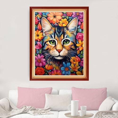 Image of Dimxvean Stamped Cross Stitch Kits,Cross Stitch Kits for Adults Beginners,Embroidery Kits Full Range of Cross Stitch Stamped Kits Needlepoint Kits Cross Stitch Patterns-Cat Flowers 16x20 inch