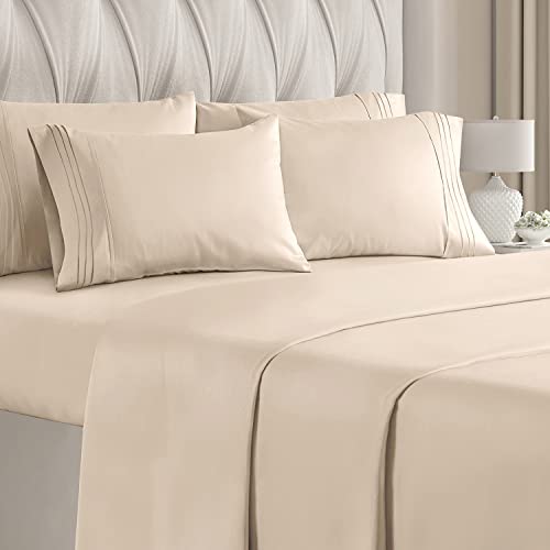 King Size Sheet Set - 6 Piece Set - Hotel Luxury Bed Sheets - Extra Soft - Deep Pockets - Easy Fit - Breathable & Cooling Sheets - Wrinkle Free - Cream Bed Sheets - Kings Sheets - 6 PC Sheets
