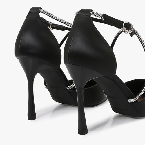 Women's Pointed Toe Stiletto, Ankle Strap Heel with Sparkling Crossband Detail, Adjustable Buckle4