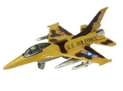 IndusBay 7.6 Inches Diecast Alloy Metal F-16 Army Fighter Plane 4th Generation Military Fighter Jet Model Toy with Light Toy for Kids - Brown