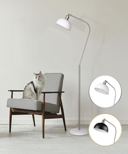 Image of HarvestLand Halo Brass Floor Reading Lamp - Adjustable Pharmacy Floor Lamp with Solid Base, Reading Lamps Floor Standing, White Floor Lamp for Living Room or Over Chair Use, Bedroom, Antique Decor