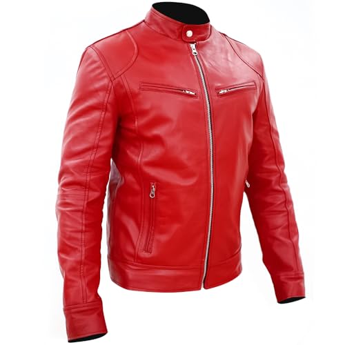 Image of Men's Real Leather Jacket Biker Motorcycle Cafe Racer Vintage Retro Bomber Winter Black Genuine Leather Jacket