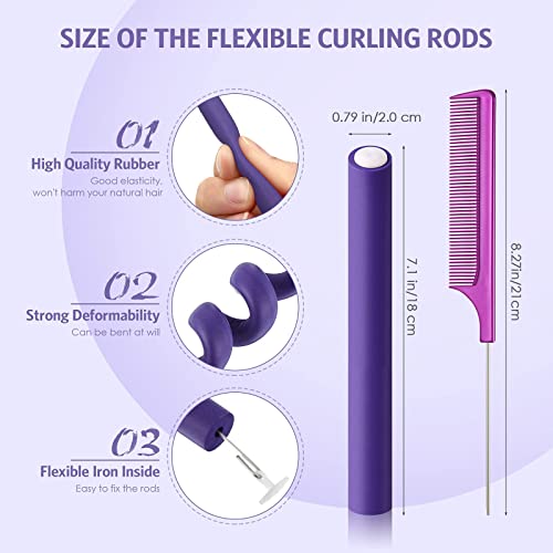 30 Pieces Flexible Curling Rods Twist Foam Hair Rollers Soft Foam No Heat Hair Rods Rollers And 1 Steel Pintail Comb Rat Tail Comb For Women Girls Long And Short Hair (7 X 0.8 Inch, Purple) #TOP1