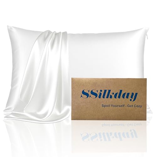 Mulberry Silk Pillow Cases with Zipper, Ultra Smooth Soft Breathable Cooling Pillow Cases for Hot Sleepers, Silk Satin Pillowcase for Hair and Skin, Gifts for Women (Cream White, King Size, 1 Pack)