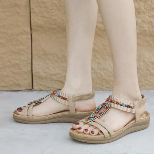 2025 New Summer Bohemian Rhinestone Orthopedic Sandals For Women, Comfortable Flip Flops Sandals, Women's Arch Support Walking Latex Massage Thick Sole Large Size Walking Flat Shoes4