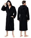 Luxury Soft Mens Robe with Hood Plush Fleece Long Bathrobe, 2XL/3XL, Black
