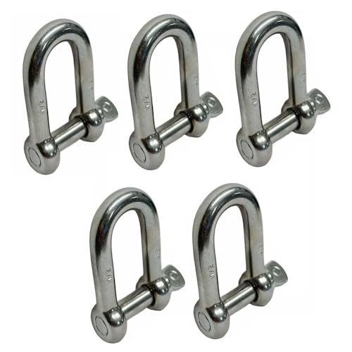 Prolinemax 5PCS 1/2'' Chain D Type Rigging Bow Shackle Anchor Boat Stainless Steel Paracord