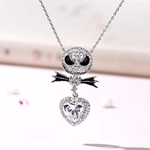 Jeulia 2.5 Carat Nightmare Necklace 925 Sterling Silver Jack and Sally Skull Pendant Necklace Heart Necklace for Women Birde Romantic Jewelry Gift for Her3