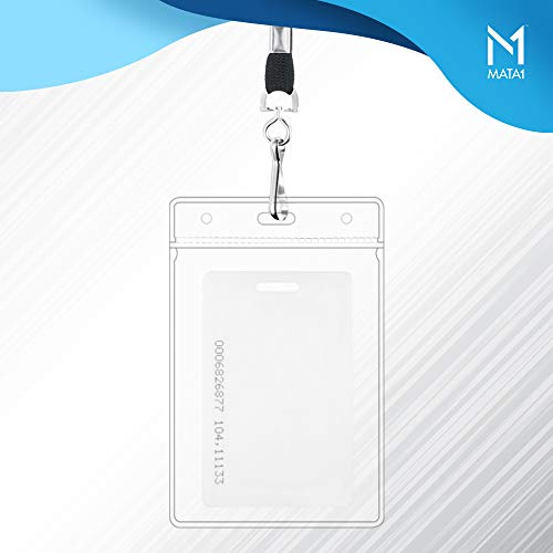 Mata1 Plastic Vertical ID Card Holder (Clear, 4x3 Inch, 250 Pack), Large Size No Zipper Name Badge