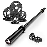LIONSCOOL 4.9ft Black Straight Barbell with 85lb Weight Plate Set and Barbell Clamps