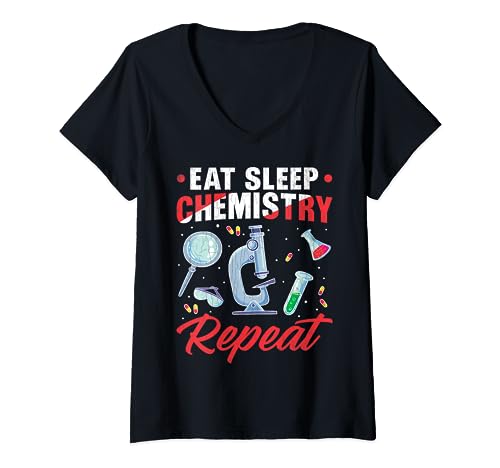 Eat Sleep Chemistry Funny Science Étudiant Enseignant Graphique T-Shirt avec Col en V