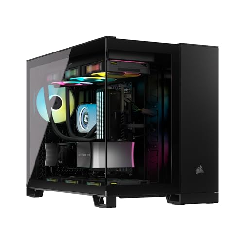 CORSAIR 2500X Boîtier Petit Tour mATX à Double Chambre – Verre Trempé Panoramique - Connexion Inversée Compatible Avec la Carte Mère – Pas de Ventilateurs Inclus – Noir
