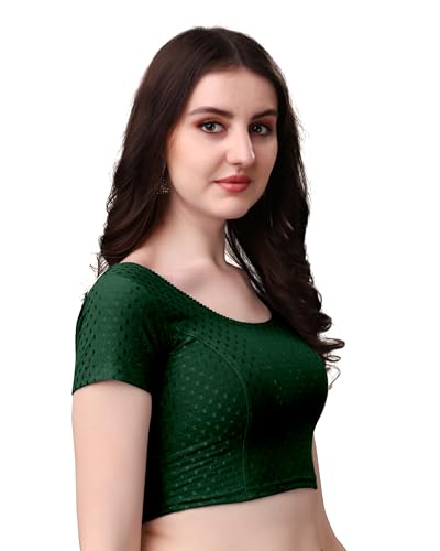 Image of Mogsa Women's Stretchable Dobby Cotton Lycra Saree Blouse | Readymade Stitched Blouse | Round Neck | Short Sleeve | Soft & Comfortable Ethnic Blouse for Saree Wear