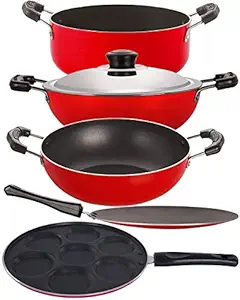 Nirlon Non-Stick 5 Piece Highly Durable PFOA Free Aluminium Combo Kitchenware Utensil Gift Set Offer
