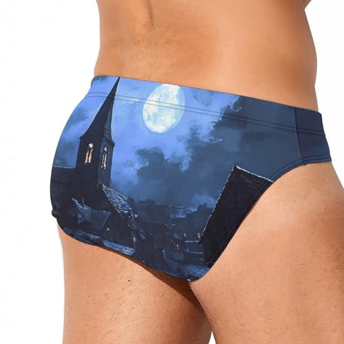 Gothic Architecture Church Cemetery Mens Swim Briefs Bikini Sexy Low Rise Trunks Swimsuit Bathing Suit Beach3