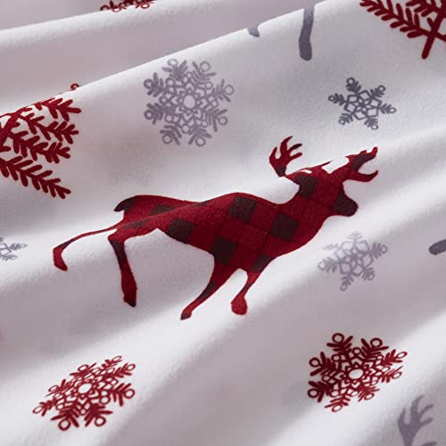 Flannel Sheets Warm and Cozy Deep Pocket Breathable All Season Bedding Set with Fitted, Flat and Pillowcases, King, Buffalo Deer