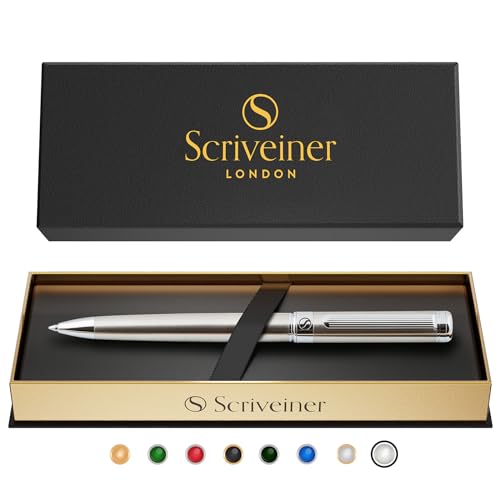 Image of Scriveiner Stainless Steel Ballpoint Pen - Stunning Luxury Pen with Stainless Steel Finish, Schmidt Black Refill, Best Ball Pen Gift Set for Men & Women, Professional, Executive, Office, Nice Pens