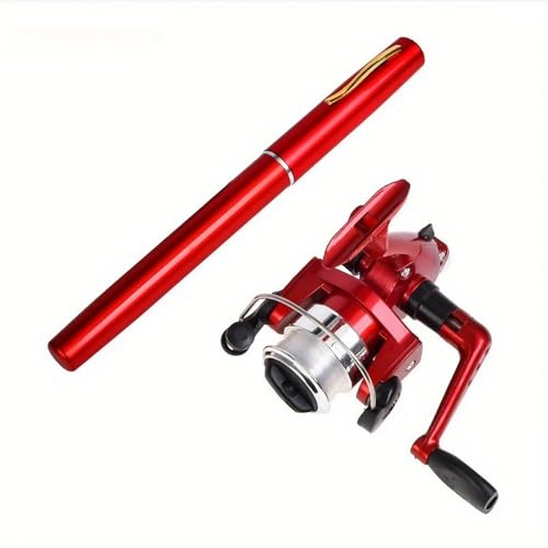 SylvanFlux Compact Telescopic Mini Pen Fishing Rod & Reel Combo – 39.4″ Travel Fishing Kit Retractable to 7.9″ – Fast‑Action Fiberglass Pocket Pole for Kids & Adults (Red)
