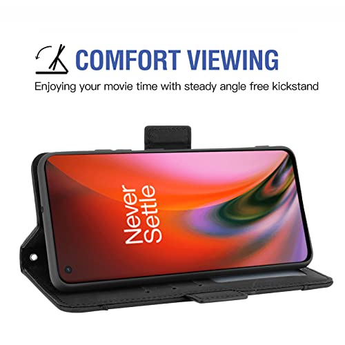 Asuwish Compatible with OnePlus Nord 2 5G Wallet Case and Tempered Glass Screen Protector Card Holder Credit ID Slot Leather Flip Phone Cover for One Plus On 1 Plus 1plus One+ 1+ Nord2 Women Men Black - Image 3
