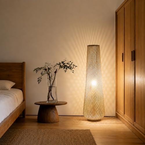 MIXL Boho Style Bamboo Woven Floor Lamp for Living Room 36 in Cozy Decor