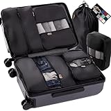 GORILLA GRIP 6 Set Packing Cubes, Travel Essentials for Suitcase, Mesh Organizer Bags for Clothes Toiletries Shoes and Laundry, Luggage and Carry On Airplane Accessories, Traveling Must Haves Black