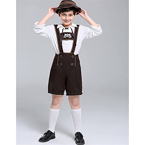 GIVBRO Oktoberfest Lederhosen kostuum met shirt Alpine Hoed traditionele Beierse bierjongen broek T-shirt voor Halloween party Dress Up - Afbeelding 5