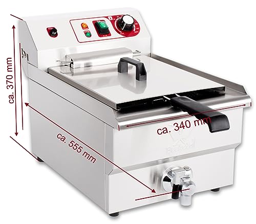 Beeketal 'BWF-161P' Profi Gastronomie Kaltzonen Fritteuse (16 Liter Volumen für max. 11 Liter Öl) Edelstahl Gastro Imbiss Friteuse mit Ein/Aus Schalter, Doppelheizspirale und Fettablaufhahn – Bild 5