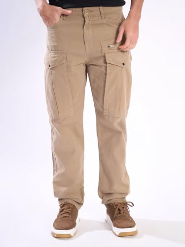 Image of INKAST Men Brown Cargo Trousers with Zip Detail