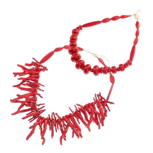 WRITWAA Summer Beach Coral Pendant Necklace Bohemian Beaded Choker with Vibrant Red Coral for Women Stylish Surfer Style Jewelry Accessory for Parties and Travel