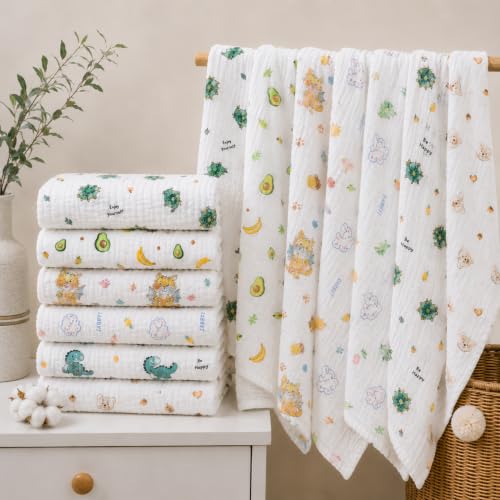 Image of 6 Layer Muslin Cotton Printed Bath Towel for Babies Cotton Super Soft Towels for Newborn Baby Absorbent Bathing Towel,Kids Boys and Girls Random Print Size 45 x 90 cm (Pack of 1)
