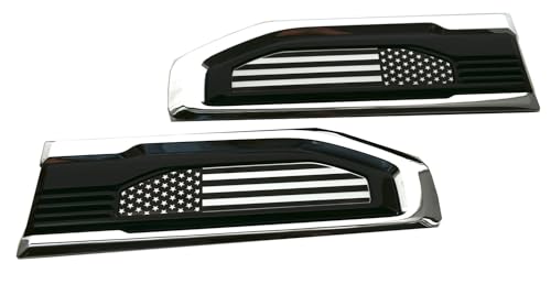 Image of Pair Set Turbo Diesel Emblems Side Vent Logo Compatible with 2020-2025 Sierra 1500 Dura-max Turbo Diesel Badge Kit 86532091 (Flag-Chrome White)