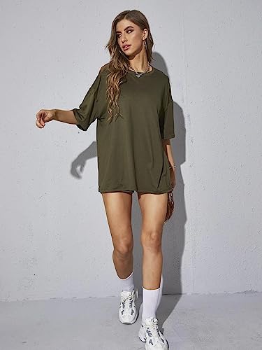 Image of Rigo Back Printed Half Sleeves Round Neck Oversized T-Shirt for Women | Drop Shoulder T-Shirt for Women | Loose Baggy Fit T-Shirt for Women /Girls