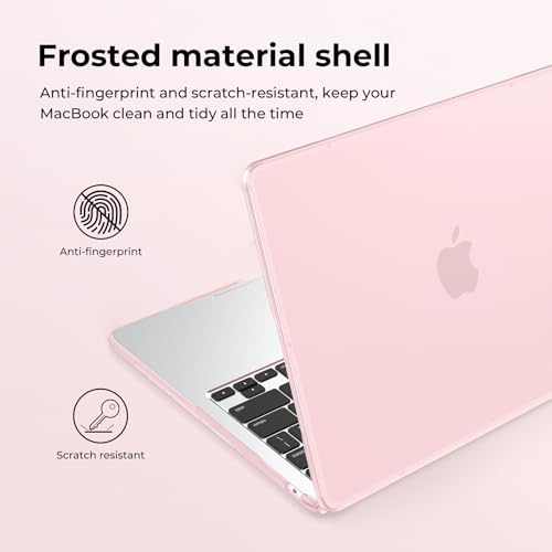 Image of BlueSwan Anti-Cracking Case for MacBook Air 13 inch, M5 2026 M4 M3 M2 2025-2022 A3449 A3240 A3113 A2681, Drop Protection Soft TPU Bumper PC Base for Air 13.6 inch, Frosted Pink
