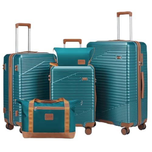 Image of NEISIA Luggage Sets 3 Piece, Expandable Hard Shell Carry on Suitcase with Spinner Wheels and TSA Lock, Travel Lightweight Luggage Set with YKK Zippers (Dark Green(N), 5 piece sets(20 /24 /28 /DB /TB)