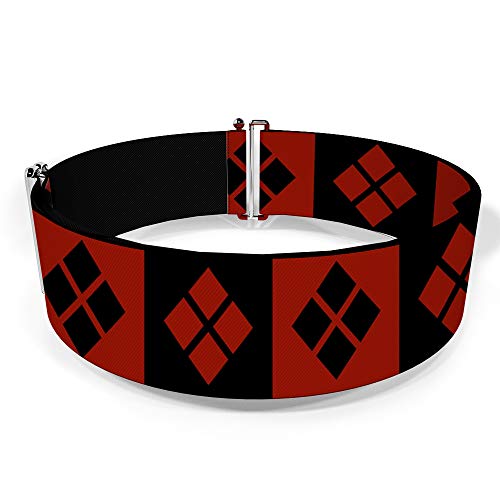 DC Comics Belt, Cinch Belt Harley Quinn Diamond Blocks Red Black Red, 3.0 Inch Wide, Adjustable2