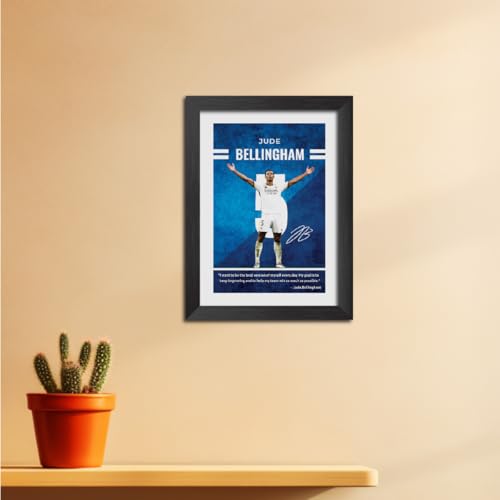 Image of TenorArts Jude Bellingham Quotes Poster Frame Real Madrid Laminated Photo Framed Painting with Matt Finish Black Textures (12 inches x 9inches)