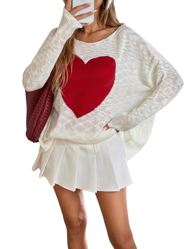 Image of BreathSunny Womens Oversized Cute Valentines Sweater Spring 2026 Heart Knit Lightweight Long Sleeve Pullover Sweaters