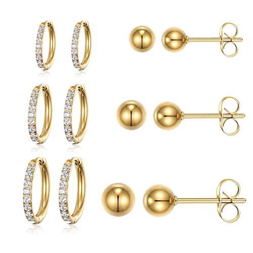 Gemsme 316L Surgical Stainless Steel Earrings Set, Hypoallergenic Huggie Hoop Earrings, Cubic Zirconia Cartilage Hoop Earring Cubic Zirconia for Women Men Cartilage Piercings